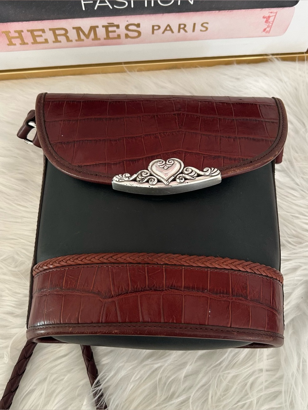 Brighton Brown Black Leather Crossbody Bucket Bag - Picture 10 of 13